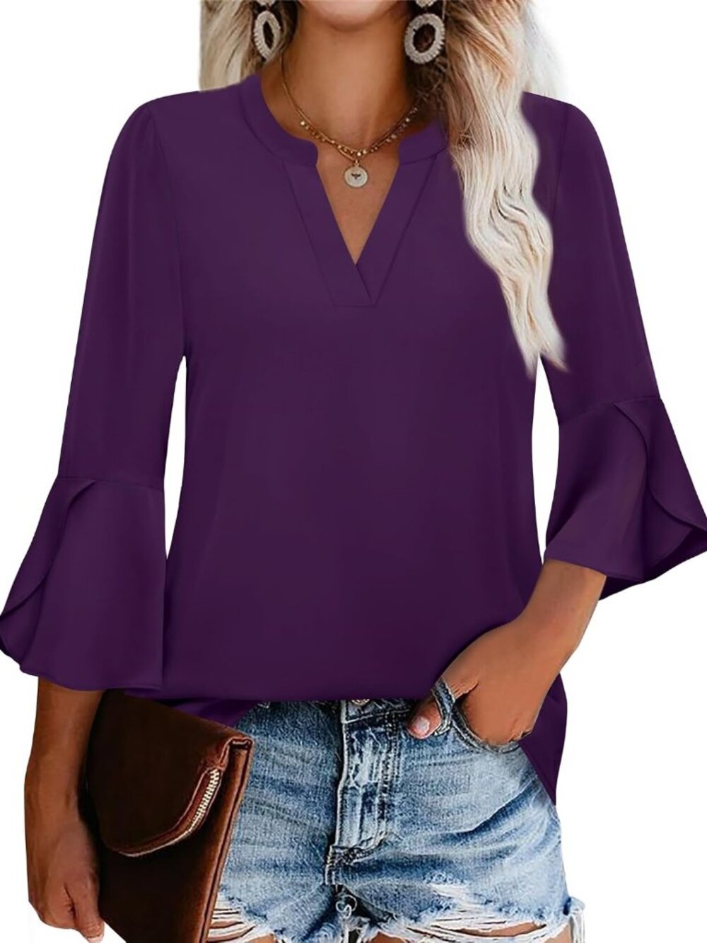 Women's Blouses Dressy Ruffle 3/4 Sleeve Work Top